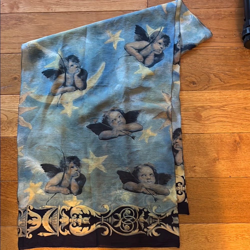 Vintage Blue Angel Print Scarf